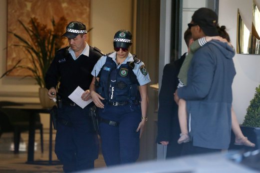  Police officers leave a hotel, where the New Zealand rugby team are staying ahead of their match against Australia's Wallabies, in Sydney, New South Wales, Australia, 20 August 2016. The All Blacks team said they made the discovery of a listening device in a hotel room used for their team meetings, ahead of their Saturday night's Rugby Championships Test against the Wallabies. According to media reports, the listening device was found during a routine security check on 15 August, concealed in a chair. An investigation led by the Australian police is under way. The hotel were the rugby team was staying is also said to be conducting its own investigation into the incident. EPA 