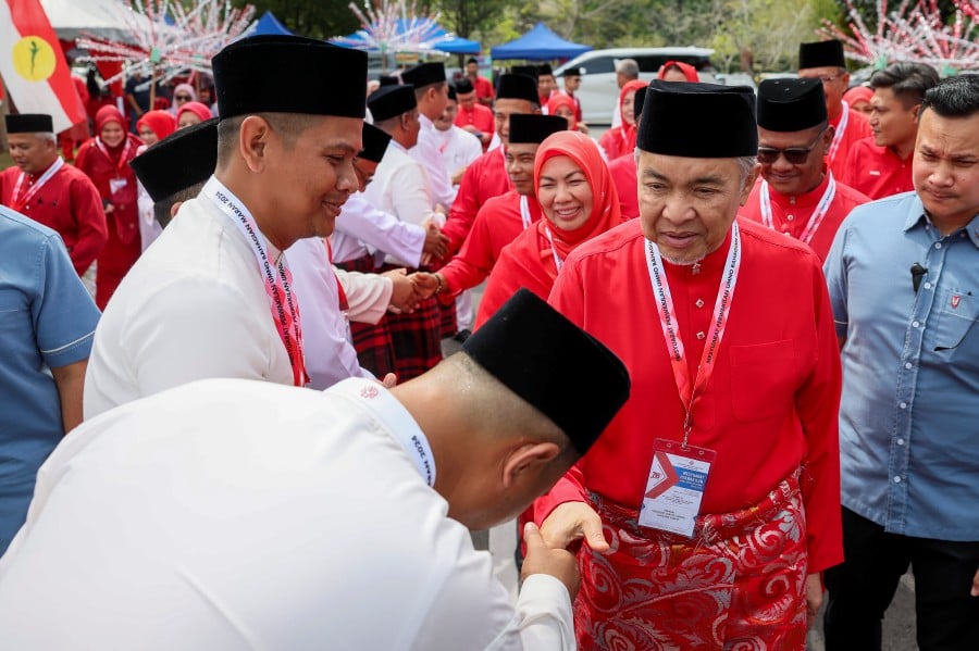 Barisan Nasional chairman and Umno president Datuk Seri Dr Ahmad Zahid Hamidi arriving at the Maran Umno delegates meeting. BERNAMA pic