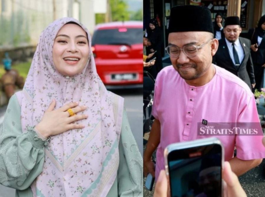 Datuk Red (right) launched his perfume on live TikTok from his car, but former wife stopped him half way, and invited him to continue from her home studio last night. Filepic