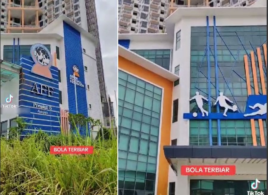 The viral video shows the new AFF headquarters overrun by bushes and appearing unkempt, raising questions about the state of the new facility.- Pic credit TikTok @yb_carlosbasri