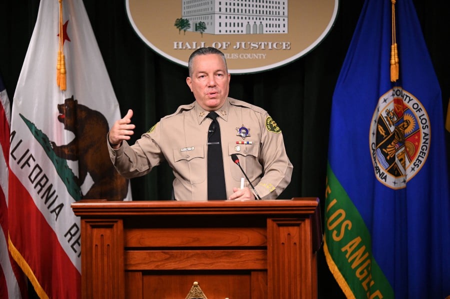 Los Angeles County Sheriff Alex Villanueva speaks at a press conference to address vaccine mandates -- which he calls an ‘imminent threat to public safety'' if terminations occur in his department as a result of the mandates, at a press conference in downtown Los Angeles. - AFP PIC