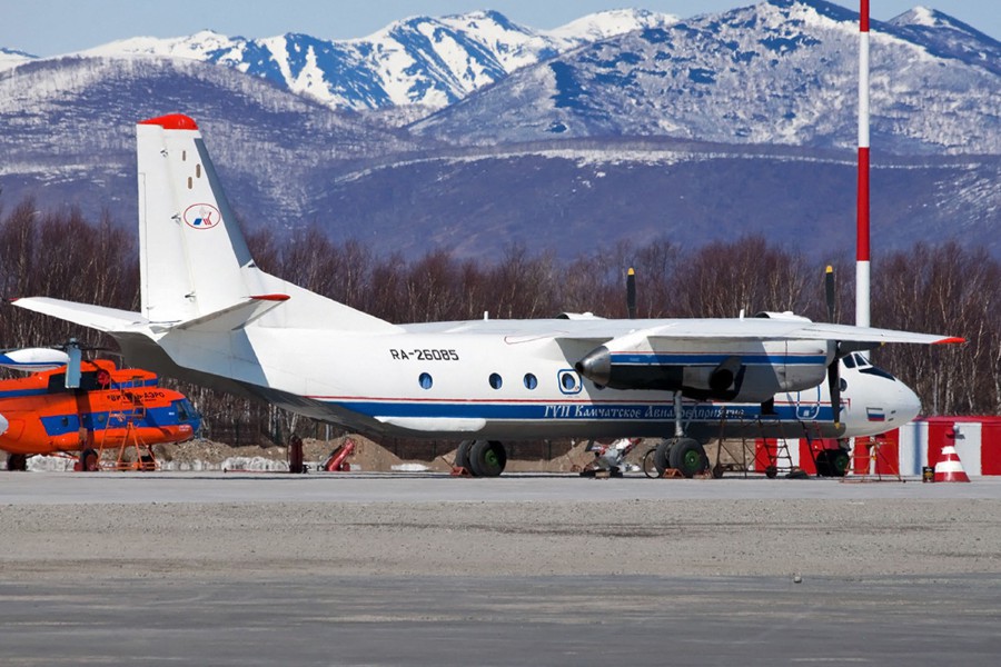 (FILES) This handout photograph released by the Russian Emergency Situations Ministry on July 6, 2021, shows Russian An-26 aircraft. In July, an An-26 flying over the Far Eastern Kamchatka peninsula crashed, killing all 28 people on board.  - (Photo by - / RUSSIAN EMERGENCY SITUATIONS MINISTRY / AFP) 