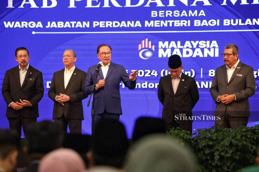 Prime Minister Datuk Seri Anwar Ibrahim (Third from left) today (July 1) cautioned against excessive discussion of the BlackRock investment in the country, warning of potential harm to the nation’s interests. — NSTP/MOHD FADLI HAMZAH