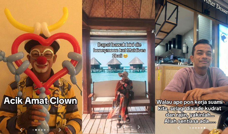 In a TikTok post, which has garnered more than four million views, Salina Aziz said it is through being a clown that her husband has managed to give her all the luxuries in her life. - PIC CREDIT: TIKTOK/@nolynjoy