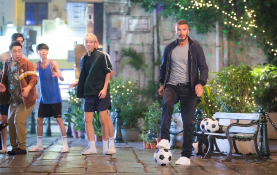 Beckham shows off his ball skills. 