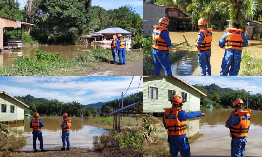 Civil Defence Force personnel checking on the flood situation in Beaufort. - Pix courtesy of Civil Defence Force