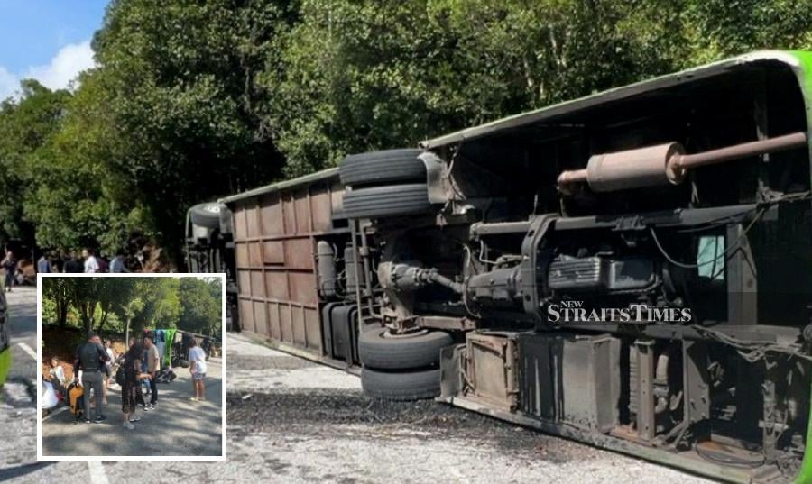 The bus that crashed near Genting Highlands on Saturday. -- Courtesy pic