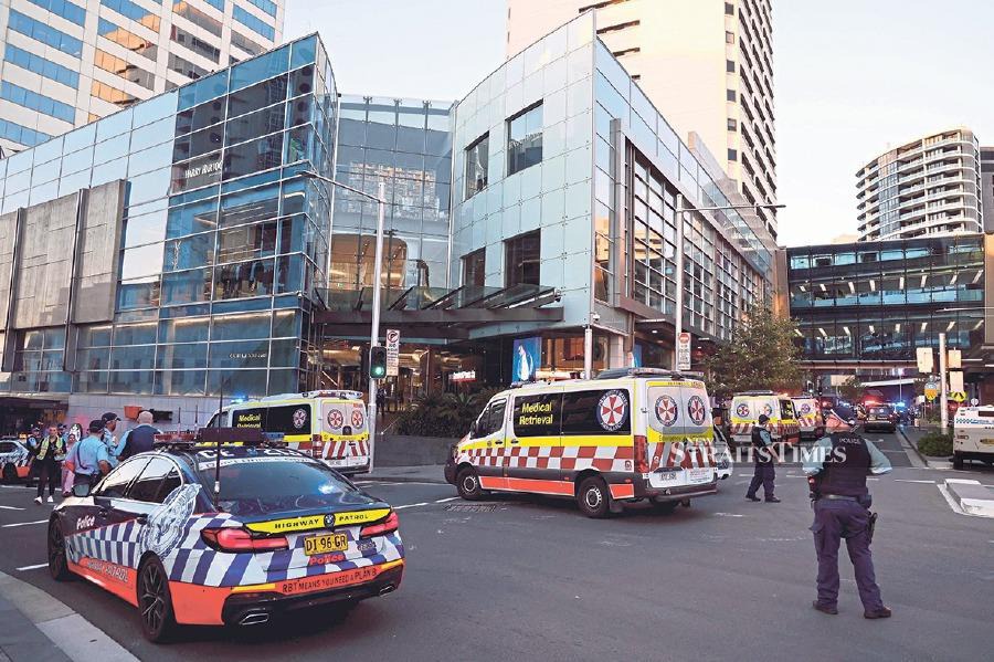 Police cordoning off the Westfield Bondi Junction shopping mall in Sydney after a stabbling incident on April 13. -AFP PIC