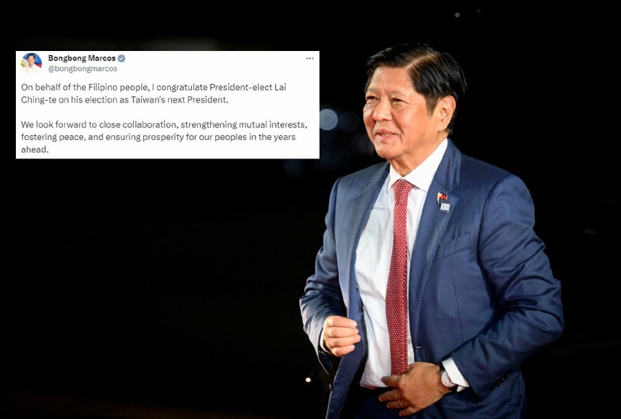 Marcos’ comments, posted on social media platform X, are likely to irk Beijing, which claims Taiwan as part of its territory. - File pic