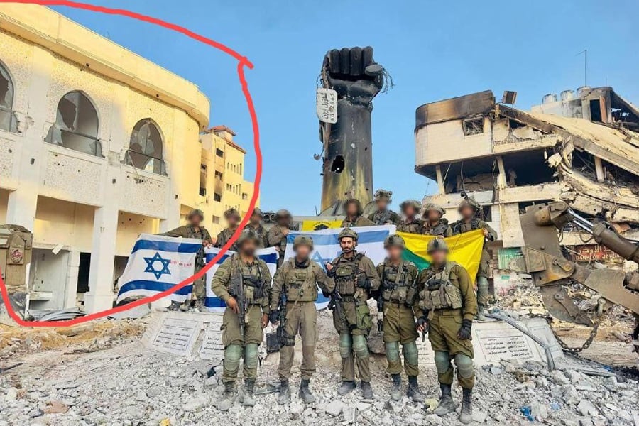 A group of Israeli soldiers were seen cheering in front of the heavily-damaged Muslim Care Malaysia’s building in southern Gaza recently.