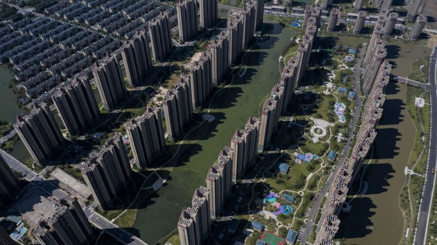 An aerial view of Evergrande Group's Life in Venice, a mammoth real-estate and tourism development about 100 KM north of Shanghai in Qidong, China, on Tuesday, September 21, 2021. Photographer: Qilai Shen