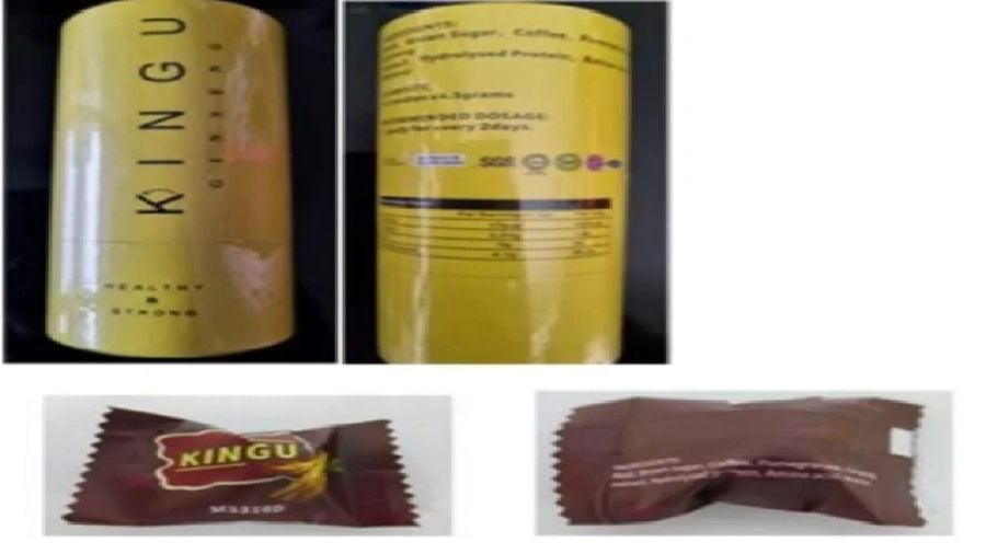 The Health Ministry will look into an advisory issued by the Singapore Food Agency (SFA) against purchasing the “Kingu Ginseng Candy”, which has been detected to contain tadalafil. - Pic credit SFA