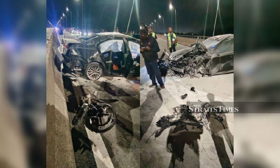 A file pic dated Nov 11, shows the fatal crash at Km1.9 of the Penang Bridge. - Pic courtesy of NST reader.