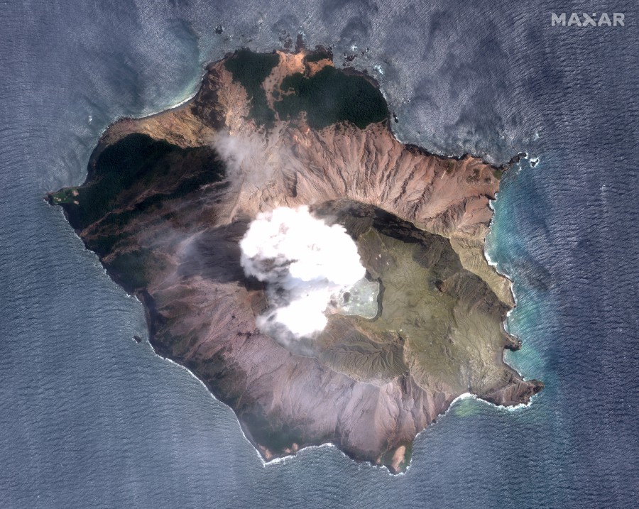 A satellite imagery of the White Island volcano, also known as Whakaari, taken on December 11, 2019 following its eruption in New Zealand. Satellite image ©2019 Maxar Technologies. -REUTERS
