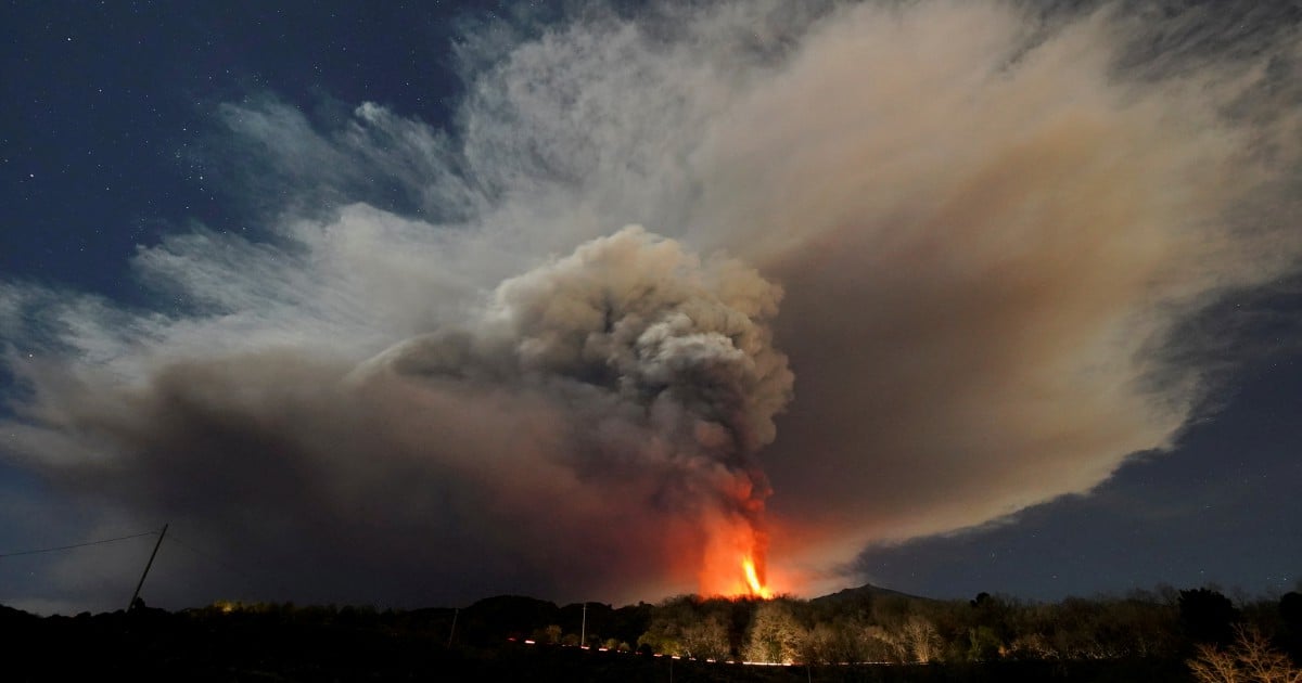 Italy's Mount Etna lights up night sky in spectacular eruption