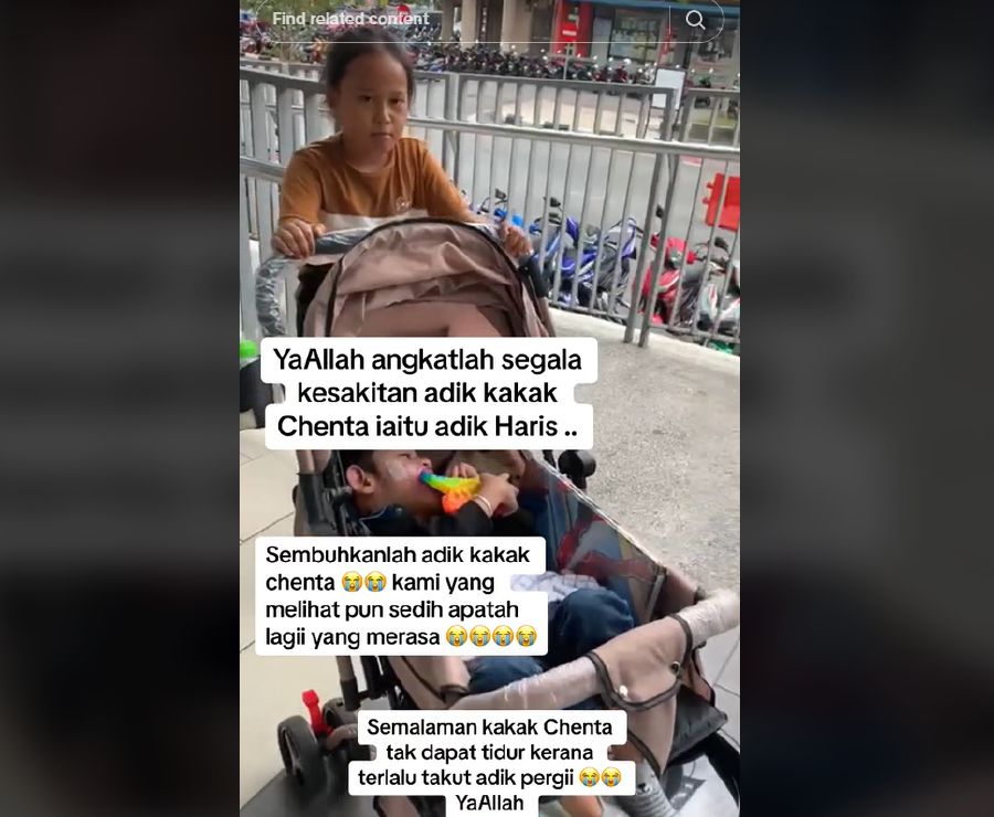A TikTok video of an eight-year-old girl confiding in her mother that she cannot bear to see her disabled younger brother suffer as she loves him very much has gone viral. - Screengrab via TikTok/Yusrinayusoff98