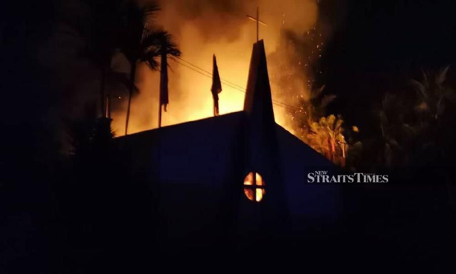 The Banting Mar Thoma Syrian Church was razed in a fire. - NSTP/Courtesy of Fire and Rescue Dept. 