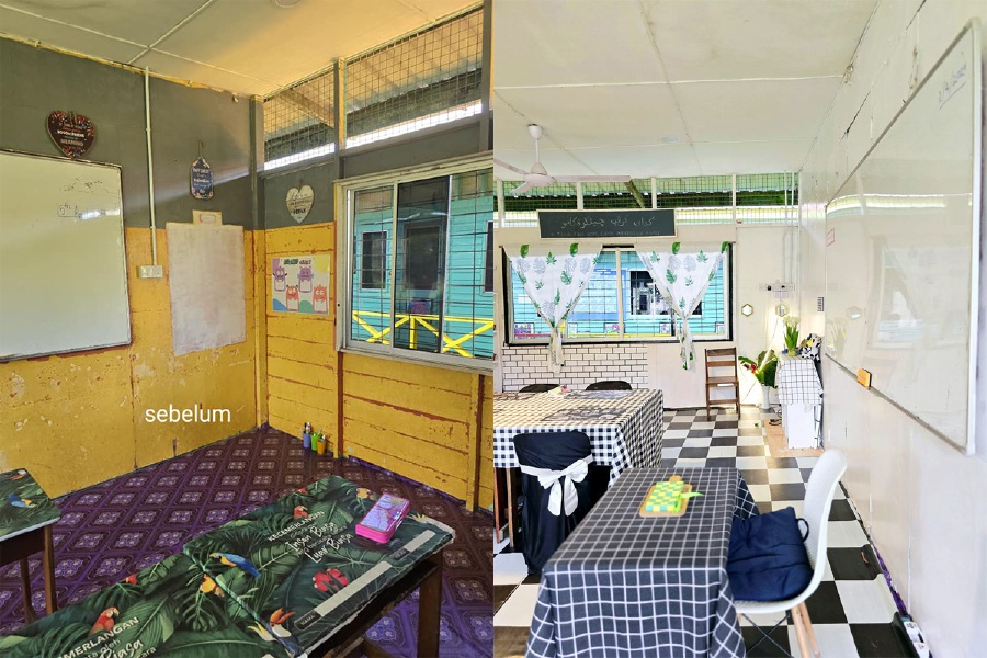 A dedicated teacher who transformed a rural classroom into a comfortable and conducive study area for his students has drawn positive comments from netizens. - Pic courtesy from Cikgu Al Tarmizi Facebook