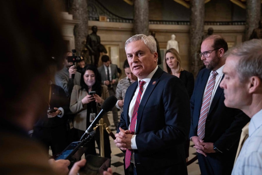 Chairman of the House Oversight Committee Rep. James Comer speaks to reporters after the House voted to formally authorise the impeachment inquiry into U.S. President Joe Biden, in Statuary Hall at the U.S. Capitol in Washington, DC.- AFP PIC
