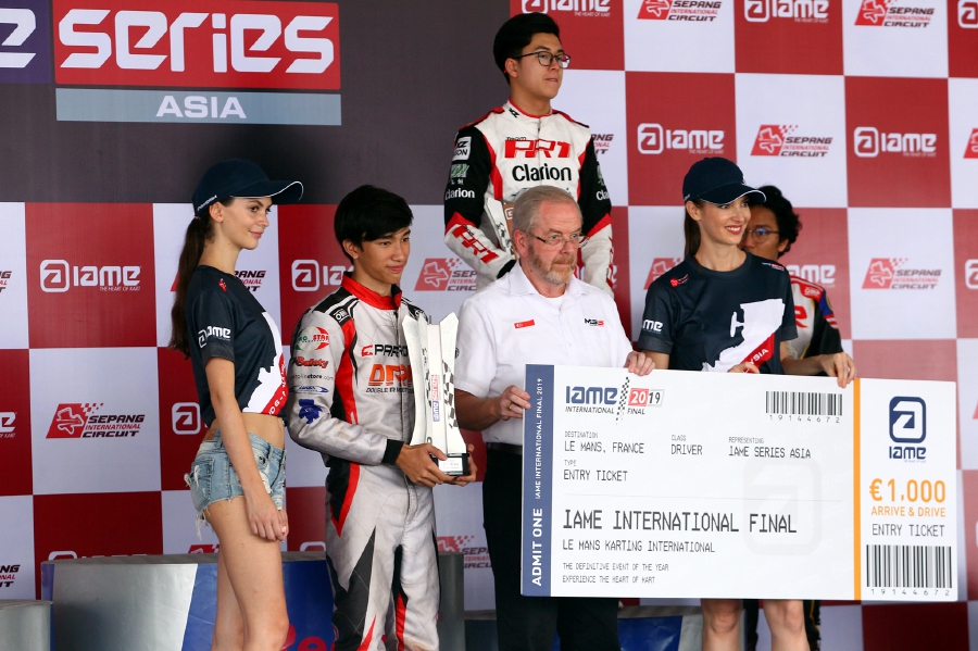 (File pix) Amer (second from right) Despite a bad crash which resulted Amer to start from the last position, Amer finished second overall at the 2019 IAME Series Asia tournament. Courtesy Photo