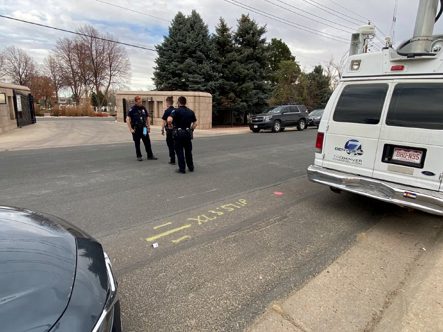 Police at the scene following a drive-by shooting at a park in Aurora. - Pic credit Twitter @DoughertyKMGH