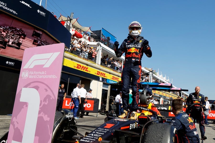 Red Bull's Max Verstappen celebrates after winning the race. -- Pic: REUTERS