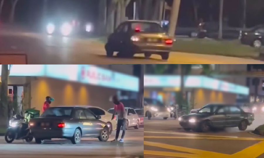 Police are searching for the driver of the Proton Wira believed to be involved in a hit-and-run accident in Jalan Sutera Tanjung, Taman Sutera Utama. - Pic sourced from a viral video.