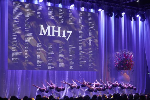 Dancers perform during a memorials ceremony for those killed when flight MH17 was shot down over Ukraine exactly a year ago in Nieuwegein, near the central city of Utrecht, on July 17, 2015, as calls mounted for a UN-backed tribunal to prosecute those responsible for the tragedy. All 298 passengers and crew, the majority of them Dutch, died on July 17 last year when the Malaysia Airlines Boeing 777, on a flight from Amsterdam to Kuala Lumpur, was downed over rebel-held east Ukraine during heavy fighting between Kiev's armed forces and pro-Russian separatists. AFP PHOTO.