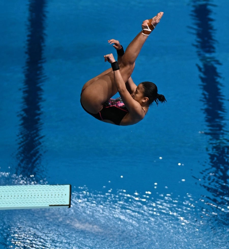  Kimberly Qian Ping Bong competes in the preliminary round of the women's 1m springboard diving event during the 2024 World Aquatics Championships at Hamad Aquatics Centre in Doha. - AFP pic