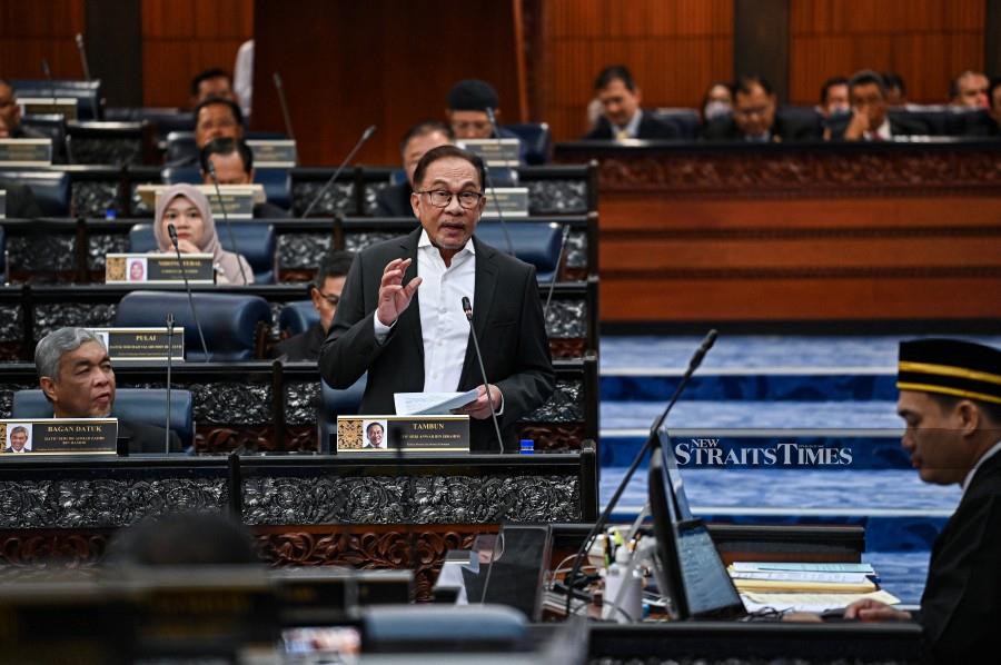 Prime Minister Datuk Seri Anwar Ibrahim speaking during the Dewan Rakyat sitting today. 