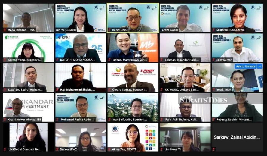 A montage of participants in the virtual roundtable discussion initiated by UNGCMYB and PwC Malaysia. - Pic courtesy of VINCENT D’SILVA