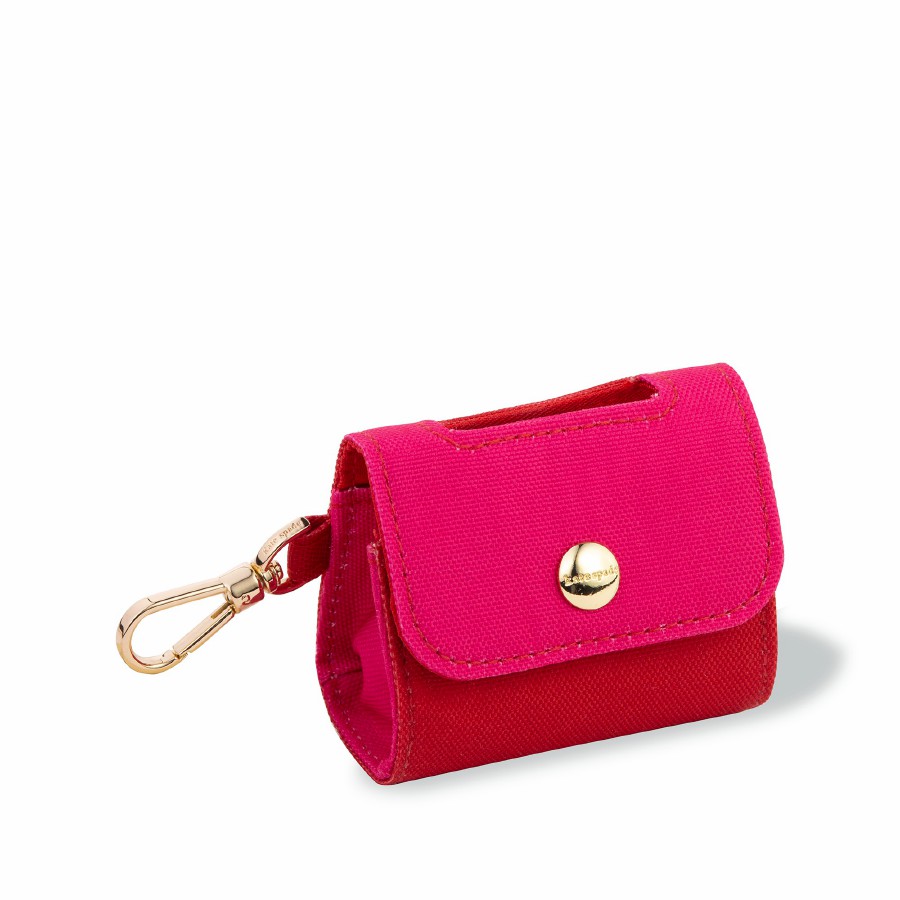 Doggie bag holder in red and pink. 