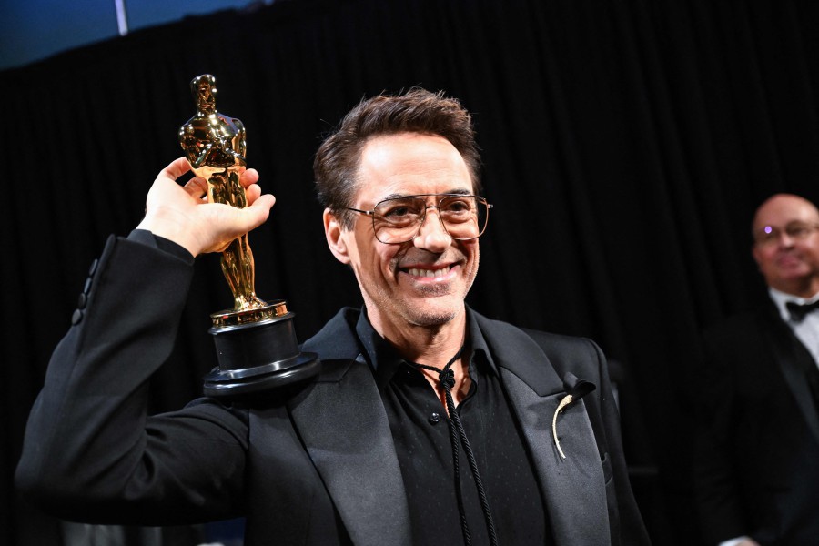 US actor Robert Downey Jr. after winning the Oscar for Best Actor in a Supporting Role for "Oppenheimer" during the 96th Annual Academy Awards at the Dolby Theatre in Hollywood, California. - AFP PIC