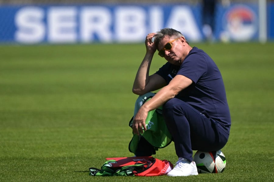 Serbia’s head coach Dragan Stojkovic leads a training session at their team’s base camp in Augsburgon Monday, on the eve of their Euro 2024 Group C match against Denmark. - AFP PIC