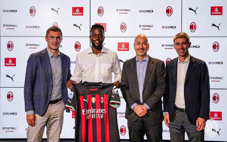 Divock Origi (2nd left) joins AC Milan on a free transfer from Liverpool. - Pic credit Facebook ACMilan