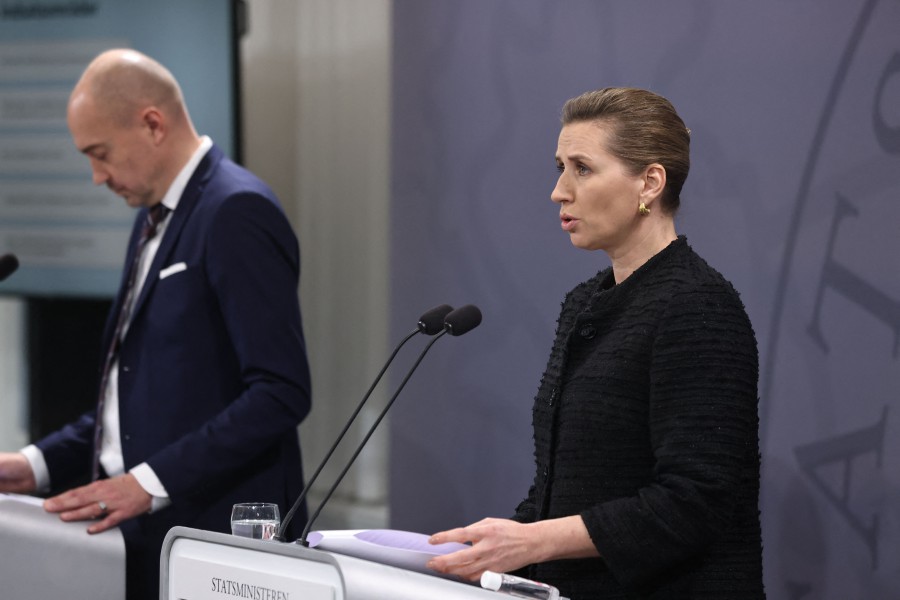Denmark's Health Minister Magnus Heunicke and Denmark's Prime Minister Mette Frederiksen hold a joint press conference on the coronavirus Covid-19 pandemic situation at the Prime Minister's Office in Copenhagen. - AFP PIC