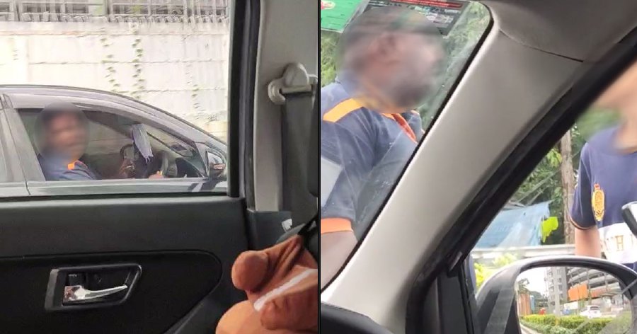 In the video, the road user was seen heckling the driver to stop the car. A heated episode ensued afterwards with the road user using abusive language and threatening to hit the e-hailing driver with a club. - Pic credit Twitter @zabedabedoo