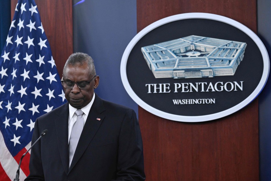 US Defense Secretary Lloyd Austin pauses while speaking during a press conference at the Pentagon in Washington, DC, on February 1, 2024. - AFP PIC