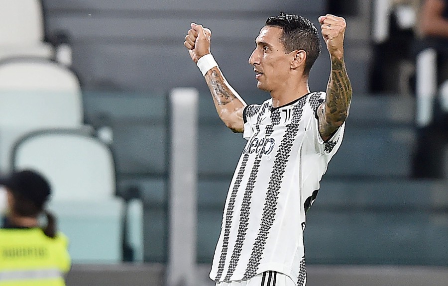  Juventus’ Angel Di Maria jubilates after scoring the opening goal against Sassuolo at the Allianz Stadium in Turin, Italy. - EPA PIC