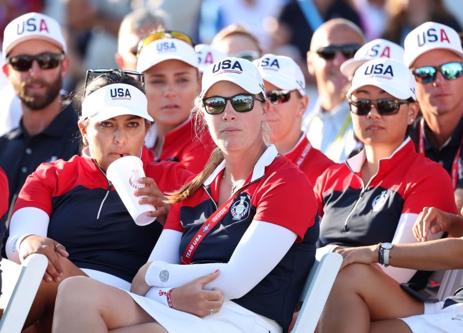 Team USA looks on during the Solheim Cup presentation to Team Europe during day three of the Solheim Cup at the Inverness Club on September 6, 2021 in Toledo, Ohio. - AFP PIC