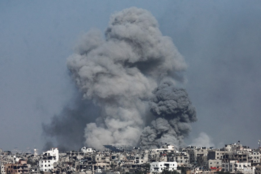 Smoke rises following an Israeli airstrike in central Gaza, amid the ongoing conflict between Israel and Hamas, as seen from southern Israel. - REUTERS PIC