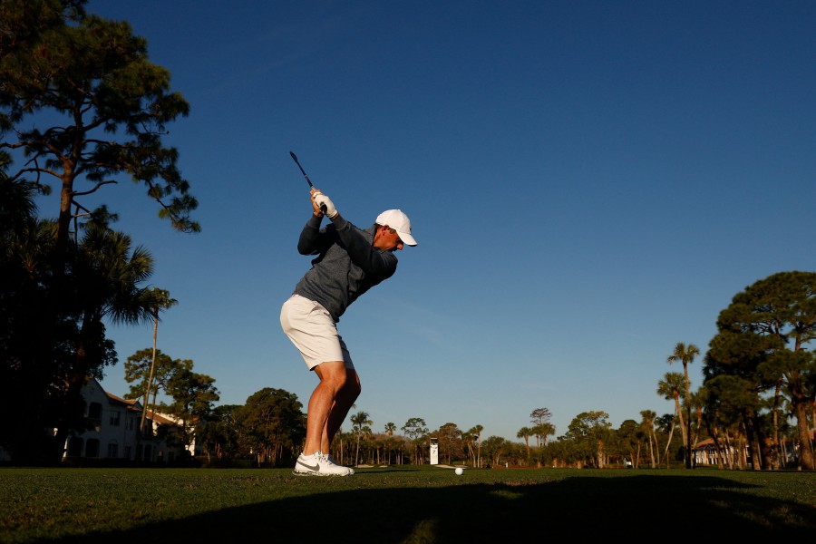 Rory McIlroy of Northern Ireland hits from the seventh tee prior to The Cognizant Classic in The Palm Beaches at PGA National Resort And Spa on February 28, 2024 in Palm Beach Gardens, Florida. - AFP PIC