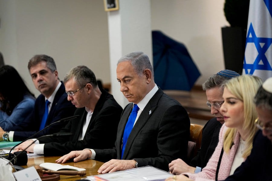 Israeli Prime Minister Benjamin Netanyahu chairs a cabinet meeting at the Kirya military base, which houses the Israeli Ministry of Defence, in Tel Aviv. - REUTERS PIC