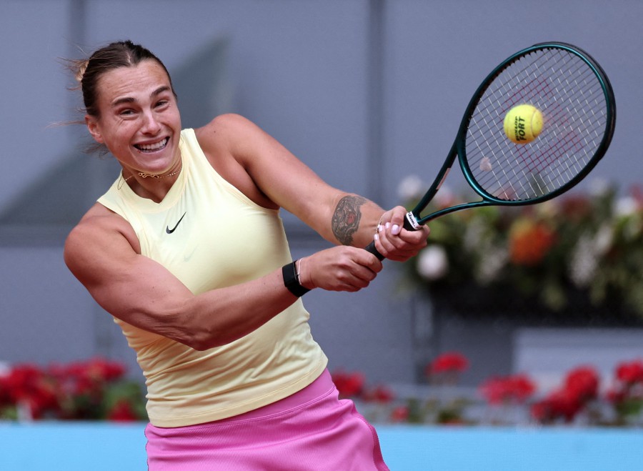 Belarus' Aryna Sabalenka returns the ball Poland's Magda Linette during the 2024 WTA Tour Madrid Open tennis tournament singles match at Caja Magica in Madrid. - AFP PIC