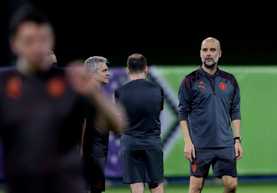 Manchester City manager Pep Guardiola during training session in Jeddah, Saudi Arabia. - REUTERS PIC