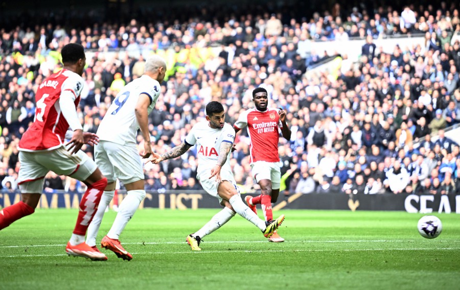 Tottenham Hotspur's Cristian Romero scores their first goal. - REUTERS PIC