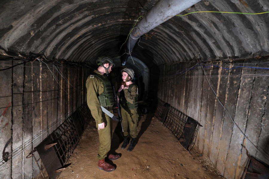 Soldiers visit a tunnel that Hamas reportedly used to attack Israel through the Erez border crossing. - AFP PIC