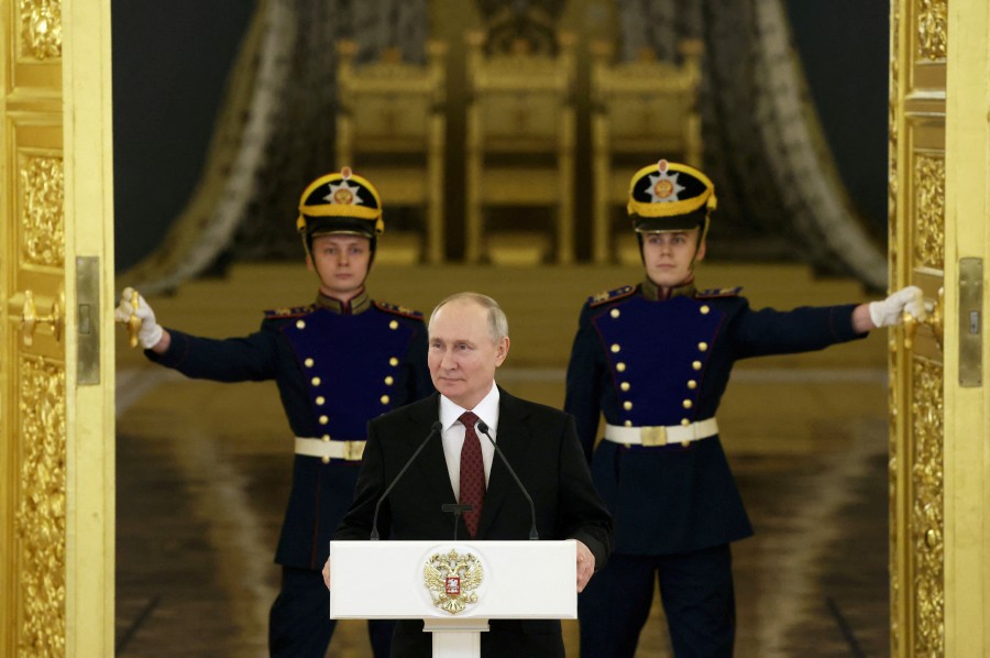 Russian President Vladimir Putin delivers a speech during a ceremony to receive diplomatic credentials from newly appointed foreign ambassadors at the Grand Kremlin Palace in Moscow, Russia. - REUTERS PIC