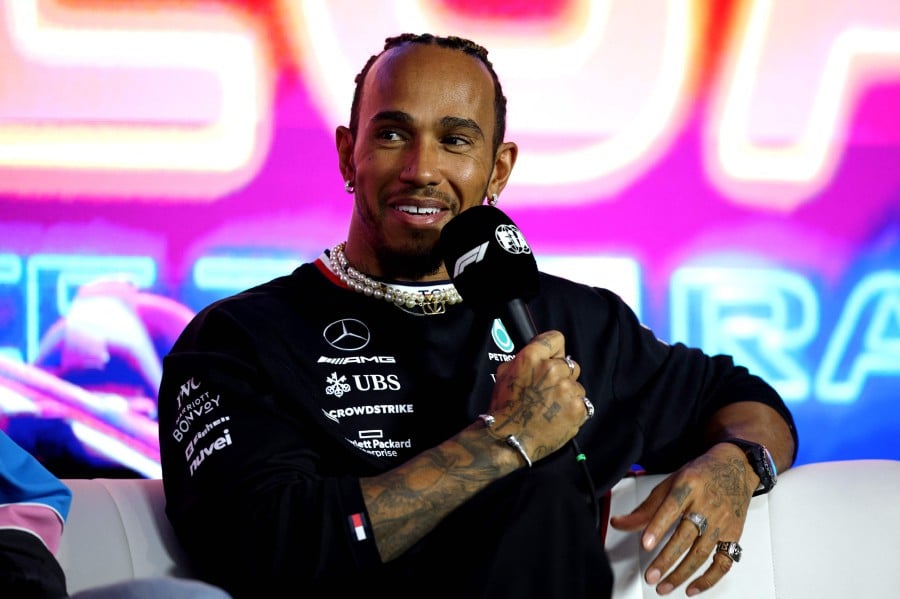  Lewis Hamilton of Great Britain and Mercedes talks in the Drivers Press Conference during previews ahead of the F1 Grand Prix of Las Vegas at Las Vegas Strip Circuit in Las Vegas, Nevada.- AFP PIC