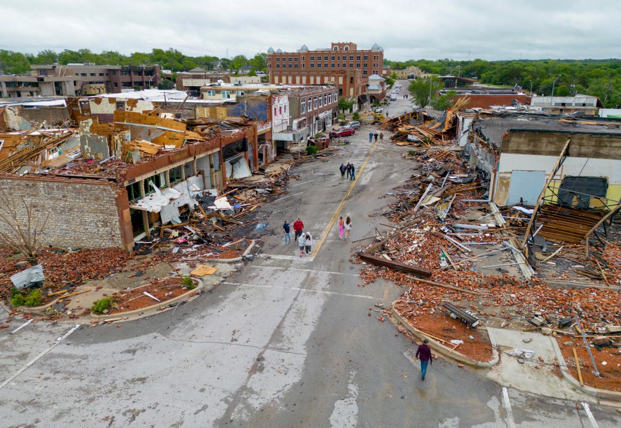 Damaged buildings are seen in an aerial photograph after the town was hit by a tornado the night before in Sulphur, Oklahoma, U.S.. - REUTERS PIC